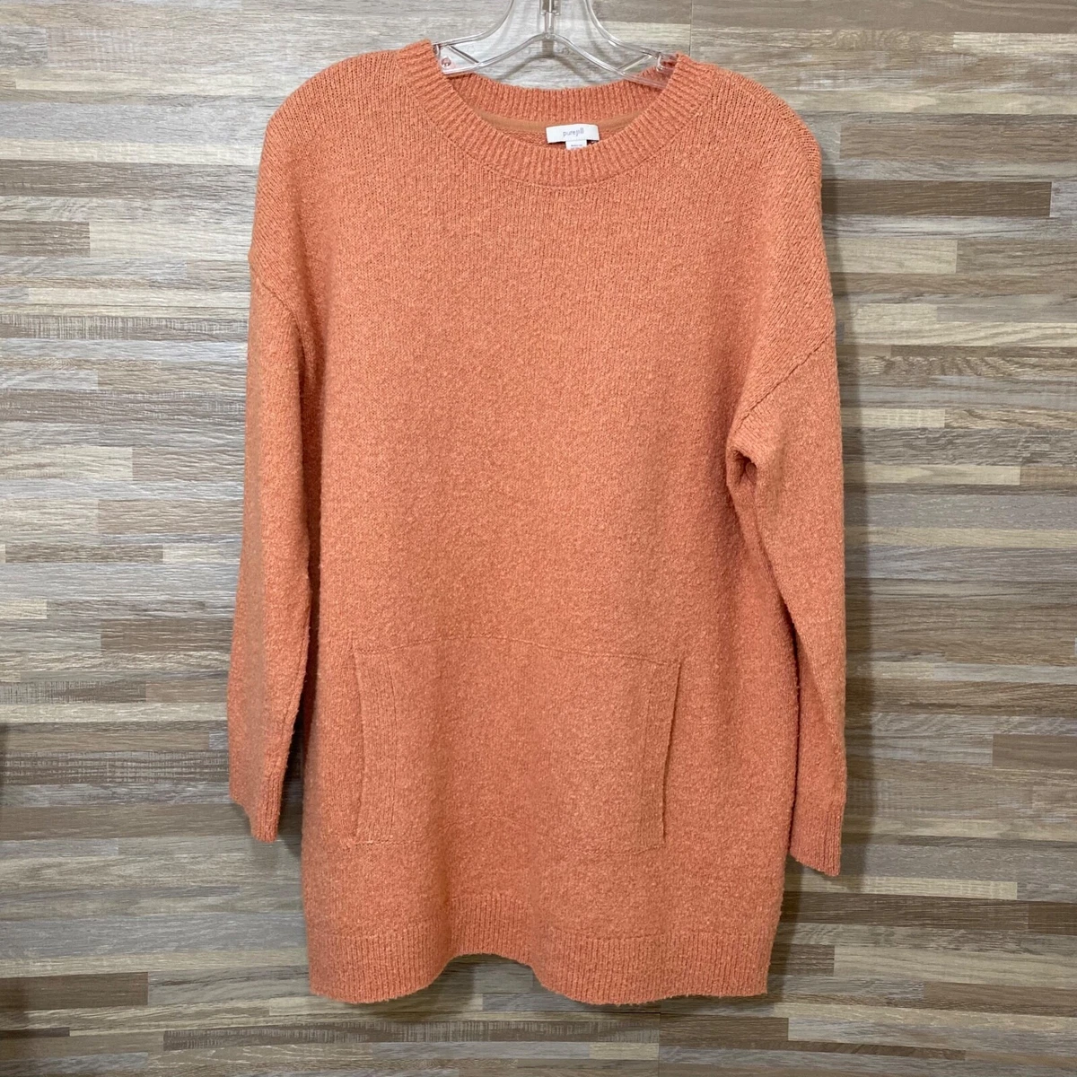 J. Jill Pure Jill Womens X-Small Orange Pocket Front Crew Neck Pullover  Sweater