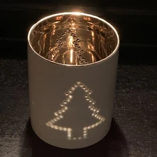 Yankee Candle Glow Gold on white Christmas Tree Tealight Candle Holder 4"  ❤️tb