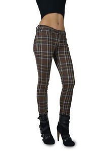 plaid pants brown skinny tripp rocker waisted emo punk moto jean