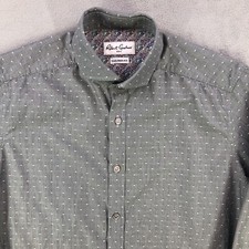 Robert Graham Shirt Mens Large Gray Polka Dot Flip Cuff Tailored Fit Long Sleeve
