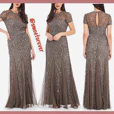 NEW 318 Adrianna Papell Cap Sleeve Beaded Mesh Gown in Lead Size 8  M5