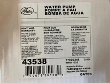 Engine Water Pump-Water Pump (Standard) Gates 43538 (NEW)