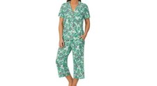 Women  s Room Service 2 piece Pajama Set palm Design Green Black Pink Flowers XXL
