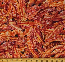 Cotton Packed Fried Bacon Breakfast Foods Fabric Print by the Yard D574.02