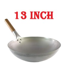 Chinese Wok Stir Fry Pan Deep Kadhai Karai Pot Round Bottom Wooden Handle