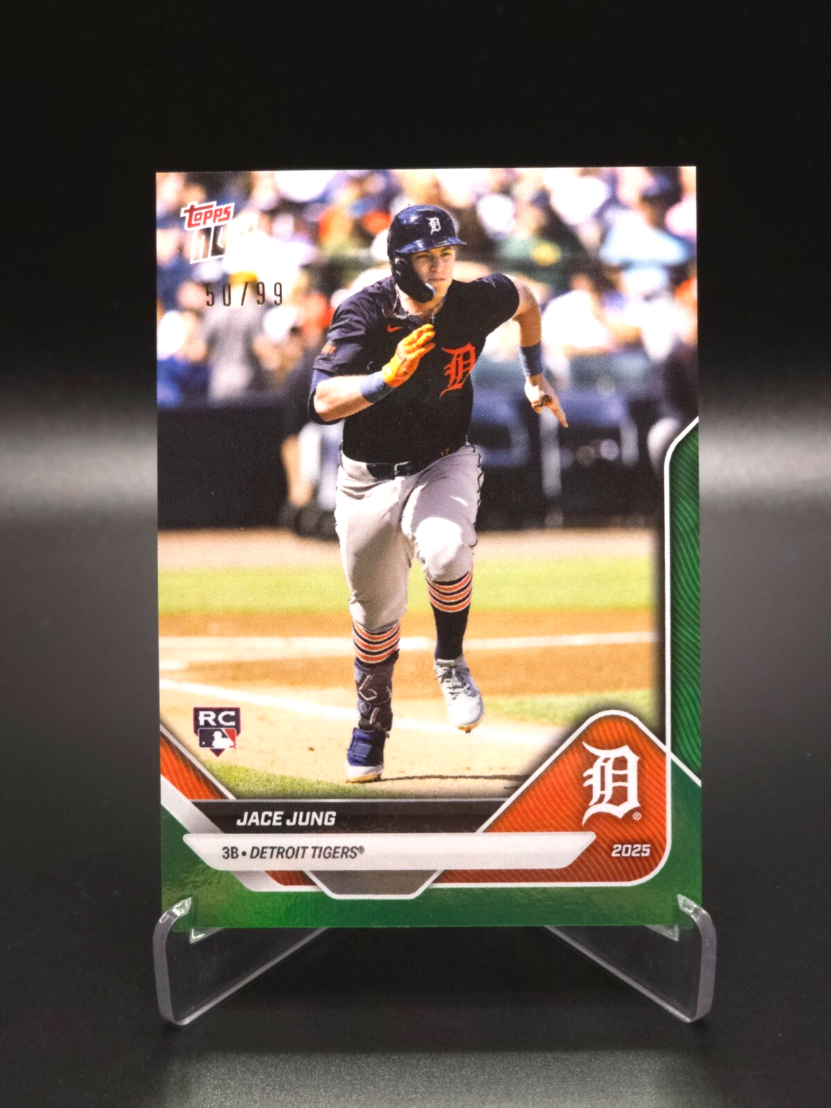 Jace Jung 2025 Topps Now Road To Opening Day Detroit Tigers Green Parallel 50/99 Rookie Card