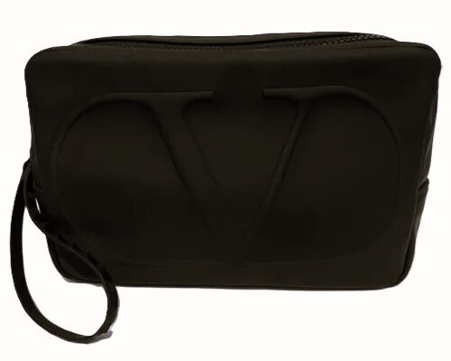 Valentino Unisex V Logo Big Black Pouch Toiletry Bag Clutch
