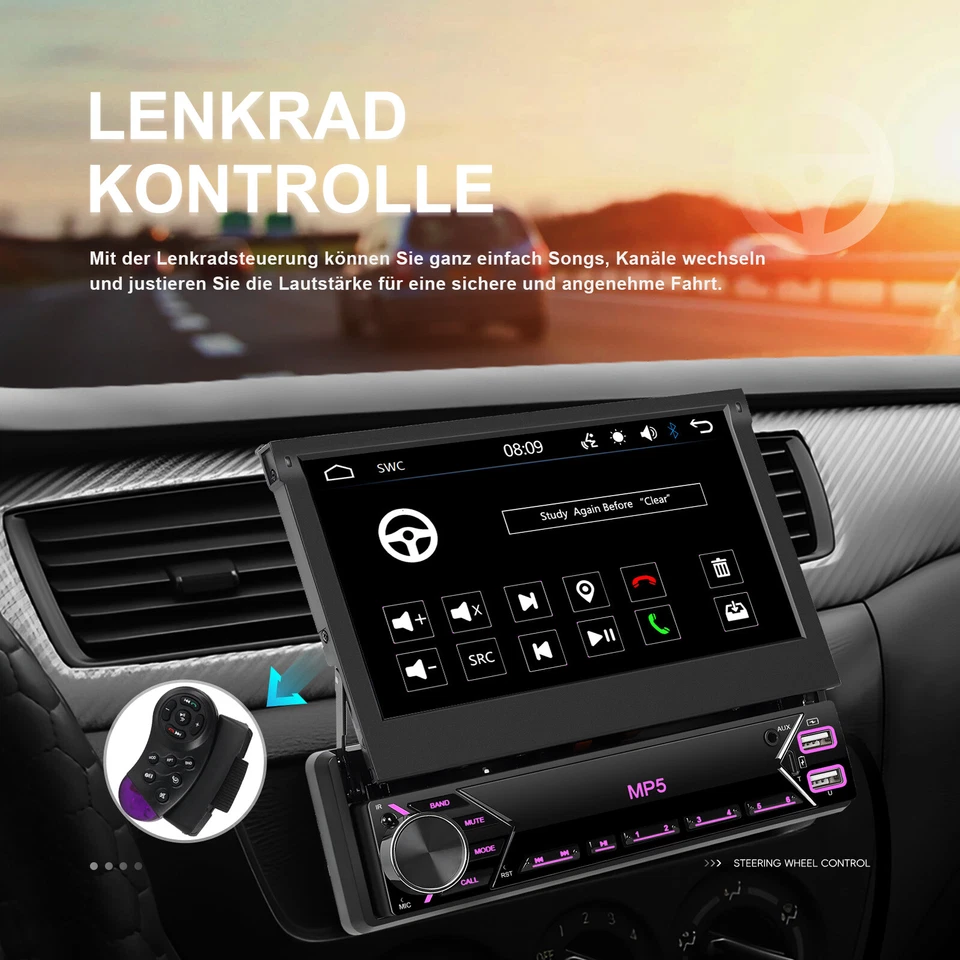 Autoradio Bluetooth 1 Din 7" Bildschirm IPS Touchscreen Radio FM USB AUX +Kamera - Bild 4 von 4