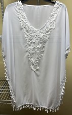 Unbranded White Crocheted Edges Swim Cover Up Bathing Suit Swimwear One Size New