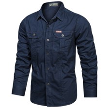 Mens Work Shirts Military Long Sleeves Air Force Army Cotton Casual Shirts Tops