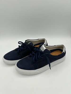 Peter Millar Crown Suede Perforated Sneakers VGUC Navy Blue/ Silver