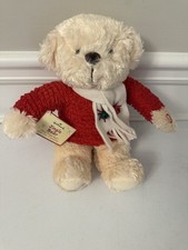 Vintage Hallmark White Christmas Bear Plush W/ Scarf Bells Red Sweater