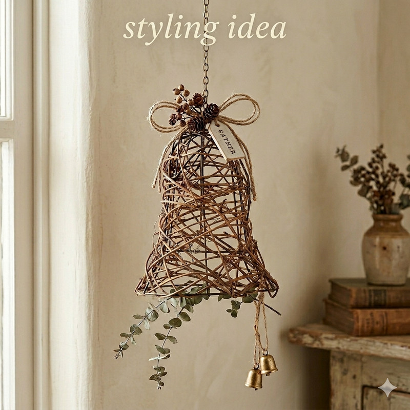 1 Grapevine Wire Bell Liberty Wedding Decor Grape Vine Ornament Xmas Tree Wreath