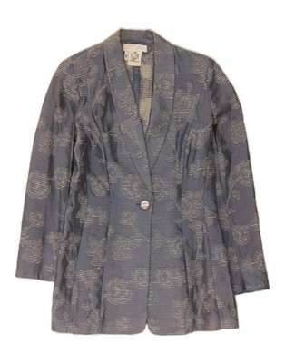 ESCADA Damen 1 Knopf Blazer Jacke EU 36 Small Blau Blumen Baumwolle QD03
