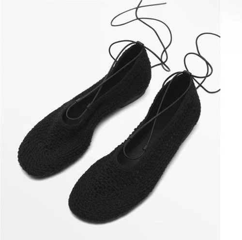 Zapato plano de ballet Massimo Dutti negro con cordones de cuero 7,5 38 nuevo con etiquetas 1508/450 - Imagen 1 de 20