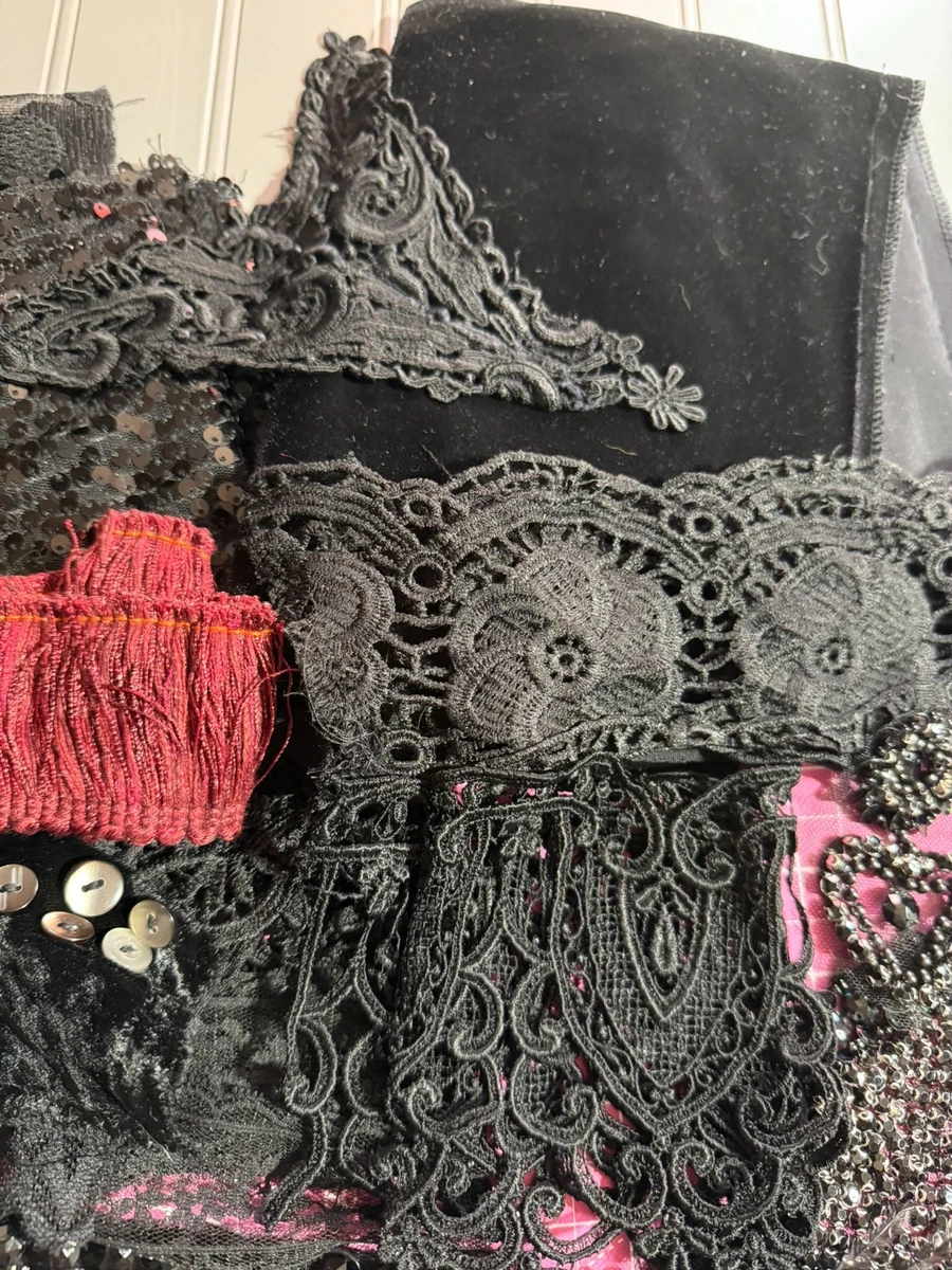 Remnant / Salvaged Vintage Material & Ephemera Pack. Black, Velvet, Sparkle Mix