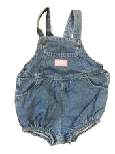 Vintage 90s Oshkosh Denim Bubble Romper 24 Month Overalls Baby Girls Blue Pink