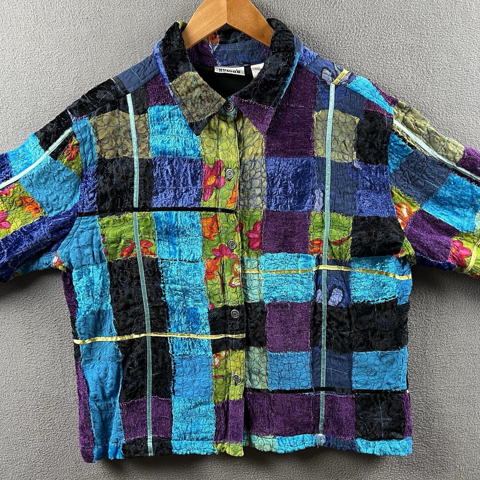 Chicos Jacket Size 3 Colorful Patchwork Floral 3D… - image 3