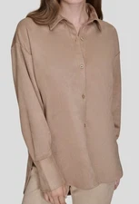 Halston Women's Beige Classic Oversized Button-Up Shirt Top Size M