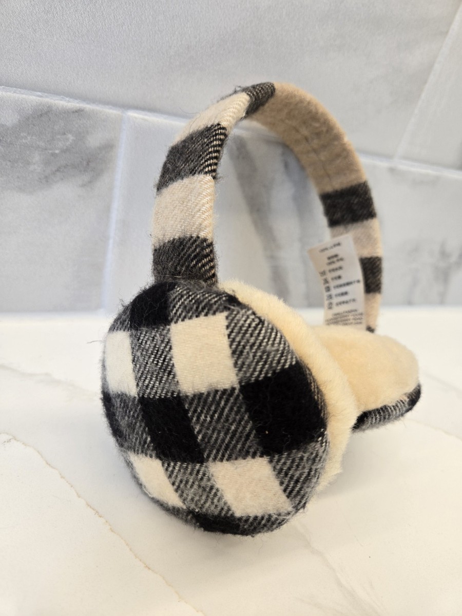 Authentic Burberry Check Wool Cashmere Earmuffs Beige Black Winter