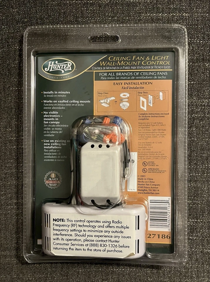New Hunter 27186 Ceiling Fan & Light Wall-Mount Control Dimmer Sealed Package - Image 4 of 4