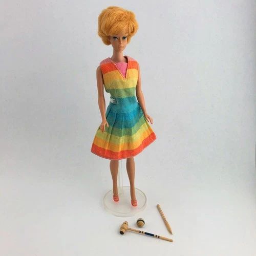 Vintage Barbie Fun & Games Rainbow Striped Dress #1619, Accessories, NO DOLL