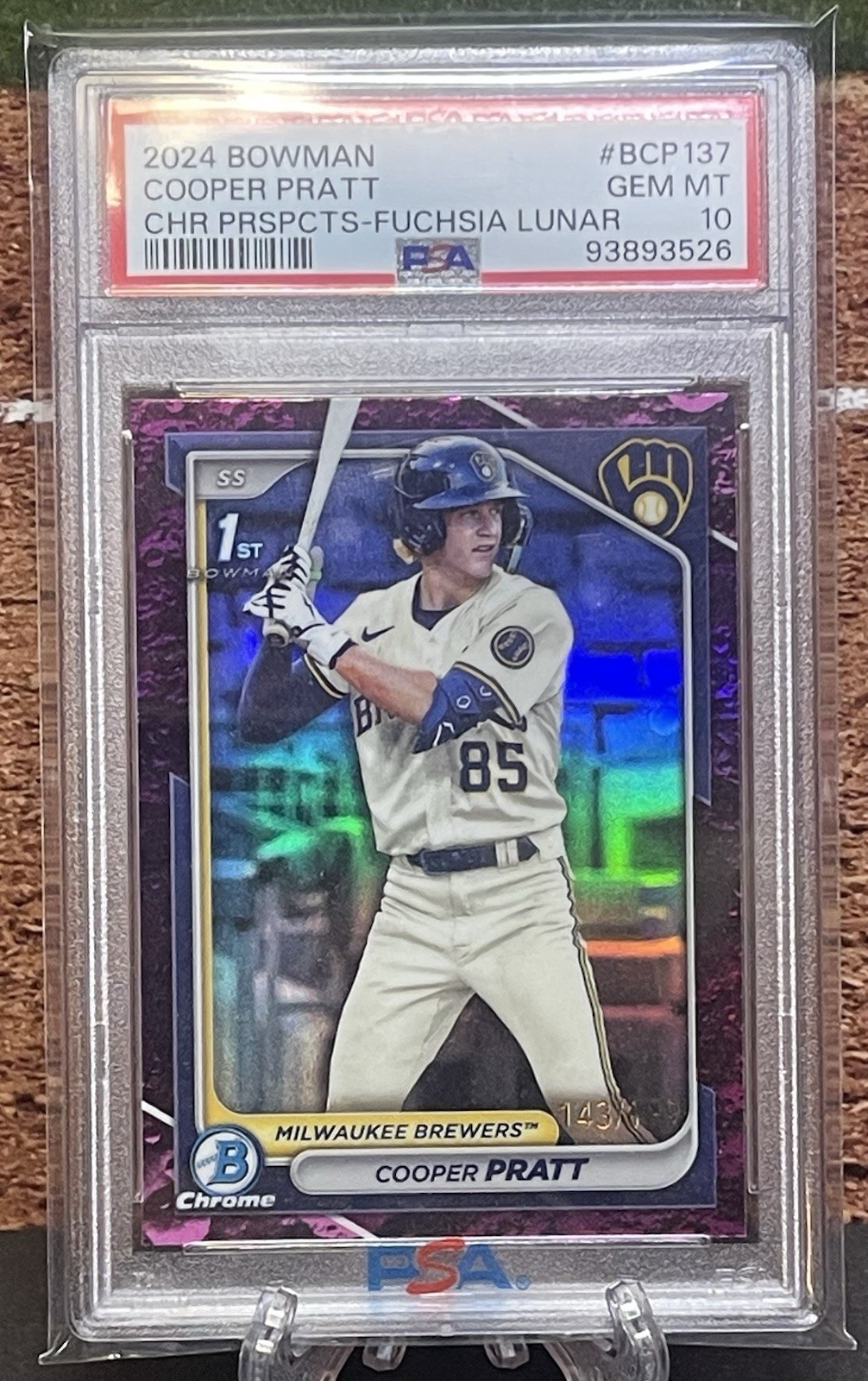 Cooper Pratt 2024 Bowman Chrome 1st Fuchsia Lunar Refractor #’d 143/199 PSA 10