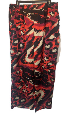 Live 4 Truth Womens Red Black Pattern Satin Pants L Retro Modern Resortwear Boho