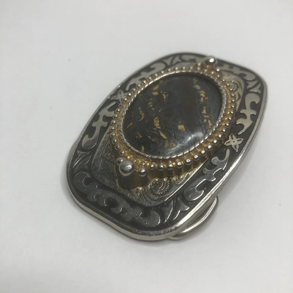 Hebilla de cinturón estilo occidental vintage con un centro de mesa de piedra de ágata negra genuina Foto 2 de 4