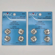 NOS Prym Sew Snaps #3031 Size 17mm Brass Rolled Edges 8 Total, 2 Cards