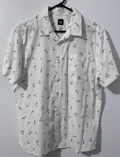 Route 66 Hawaiian Shirt Mens XL Button Down White Cotton Blend Hula Girl Shirt