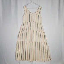 Natural Reflections Dress Medium Tier Gauze Cotton Stripe Sleeveless Maxi Pocket