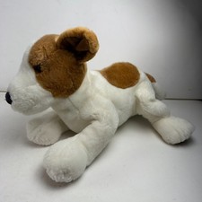 Jack Russell Terrier Plush Dog Stuffed Animal Puppy White Brown Spot Laying 12"