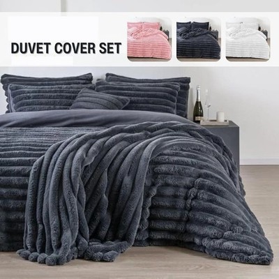 Teddy Fleece Grob Gerippt Bettbezug Set Kordel Flauschig Bettwäsche Quilt Cover Sets