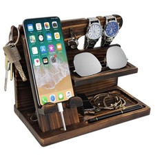 Iswabard Nightstand Organizer with Phone Docking Station and Desk brown
