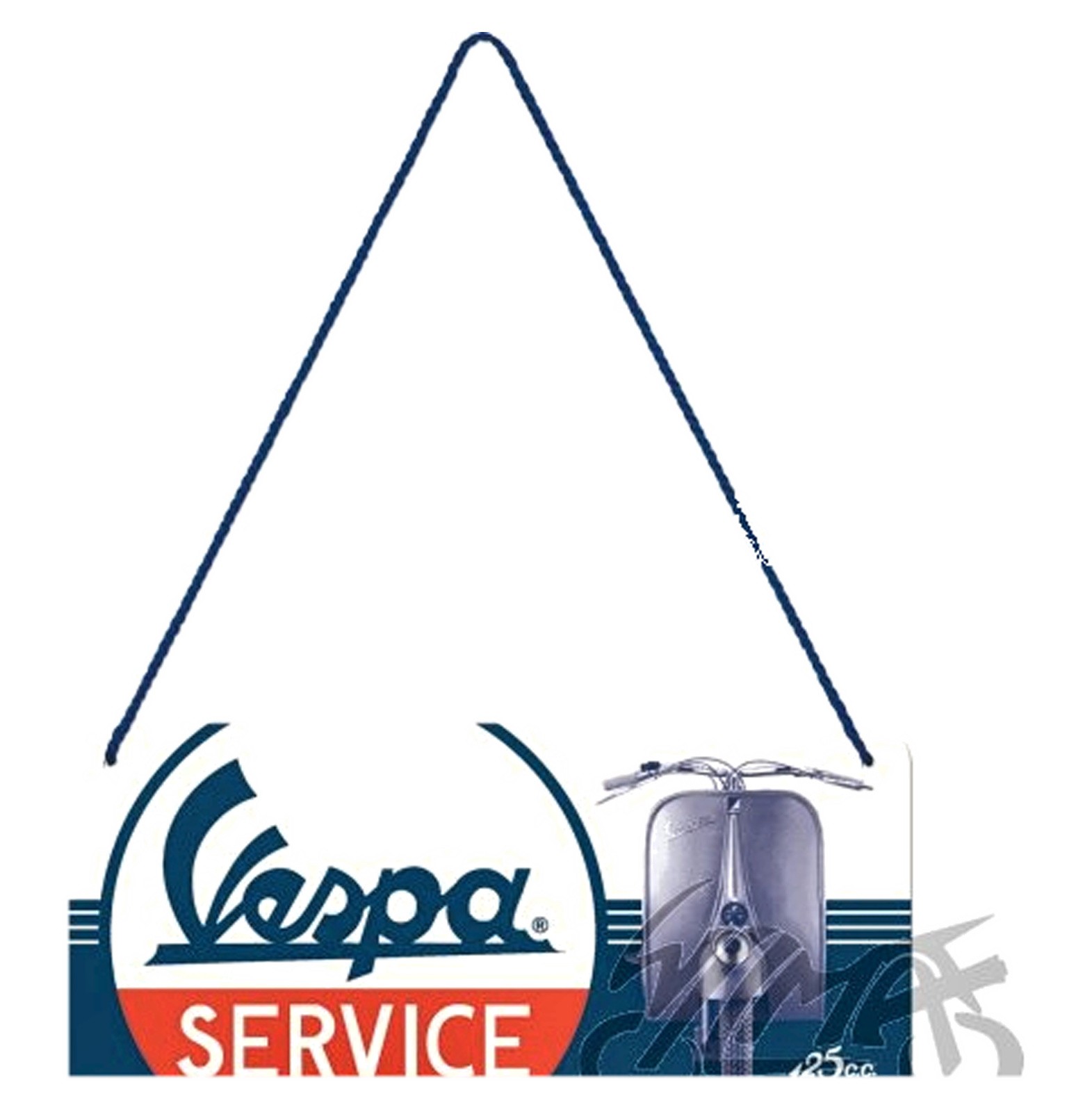 Plaque Vespa Service 10x20 28028 en métal style vintage pour déco garage