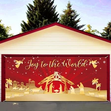Joy to the World Nativity Christmas Garage Door Cover Banner Mural - Large Chris