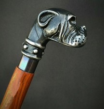 Bulldog Head Handle Wooden Walking Stick Handcrafted Designer Cane Unique