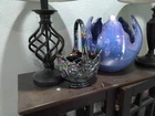 Vintage Fenton Glass Lily Of The Valley Amethyst Opalescent Handled Basket