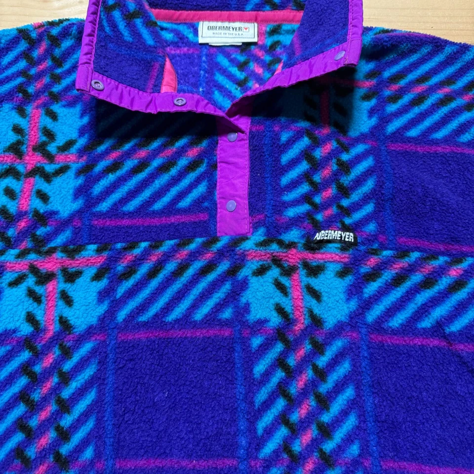 Vintage 90s Geometric Mock Neck Fleece Pullover Hiking Skiing Jacket USA - Small - Image 2 of 4