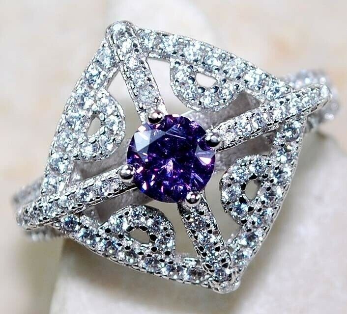  3CT Amethyst 925 Solid Sterling Silver Ring Sz 8 &3-9