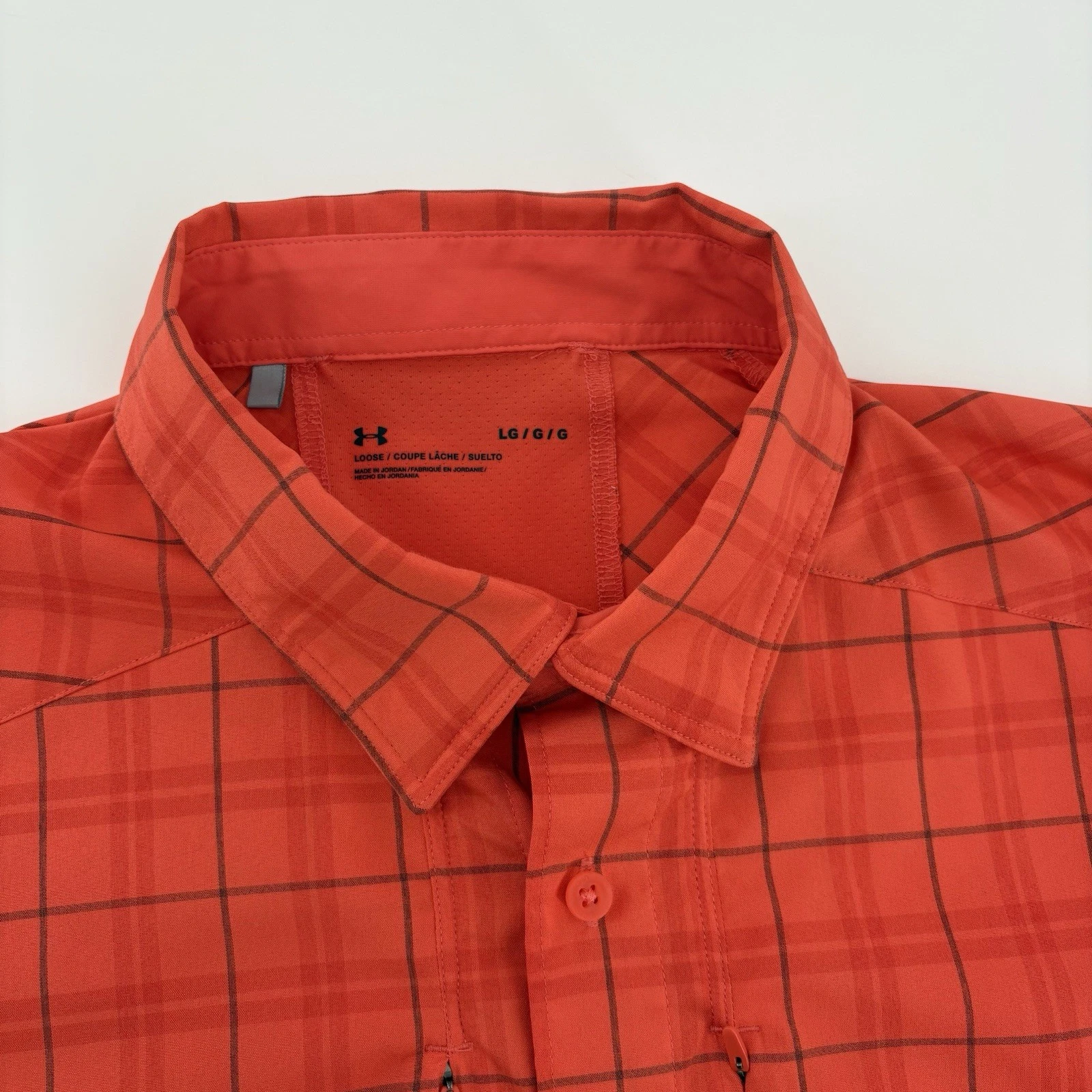 Under Armour UA Tide Chaser 2.0 Fishing Shirt Men’s L Orange Short Sleeve Plaid