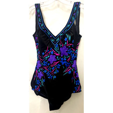 Maxine Of Hollywood Ruched Pinup Floral One Piece Swimsuit Size 12 Made USA