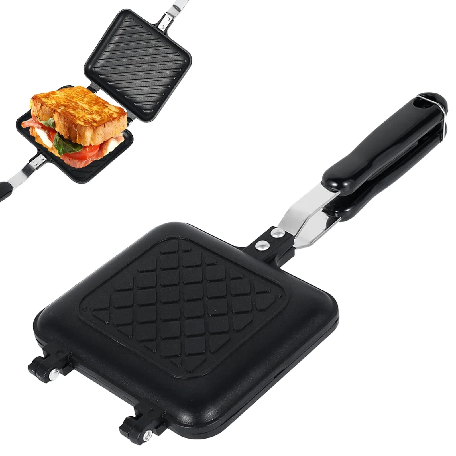 Double Side Sandwich Maker Camping Toastie Grilled Panini Maker Pan with Non-...