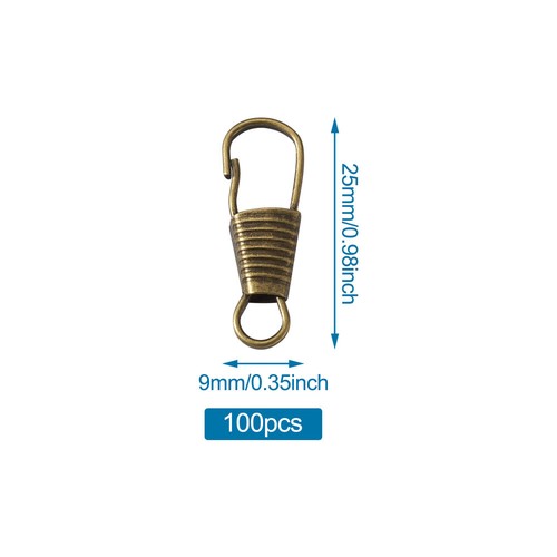 100pcs Lanyard Spring Hooks Antique Bronze Iron Snap Clip Fastener Hook 25x9mm - Picture 8 of 33