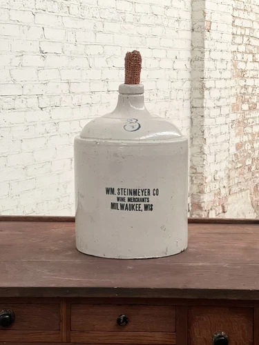 Antique Wm Steinmeyer Co Wine Merchants 3 Gallon Red Wing Union Stoneware Jug