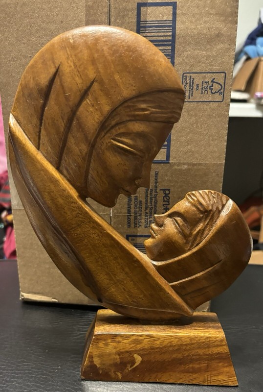 Vintage Art/Craft Mary And Jesus Mother & Child Wood Figurine 1960s!
