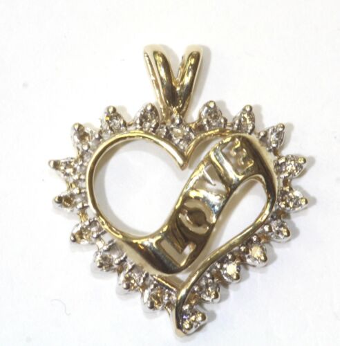 10k yellow gold .14ct VS G round diamond heart pe… - image 1