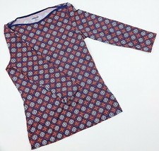 Lands' End Swim Sun Shirt Long Sleeve UPF Cover Up Top Geometric Navy Red Reg S