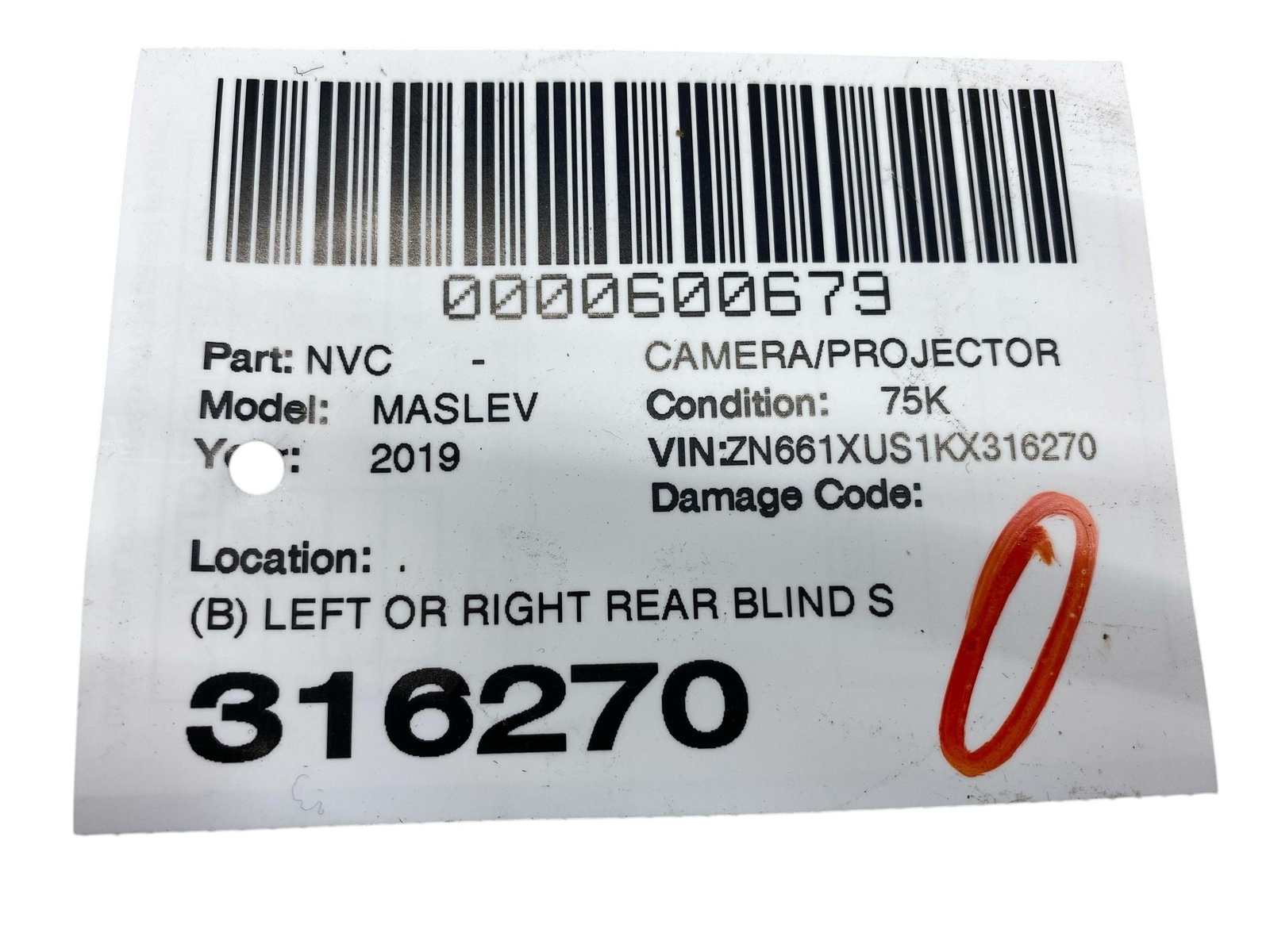 2017-2022 MASERATI LEVANTE LEFT OR RIGHT REAR BLIND SPOT RADAR SENSOR MODULE